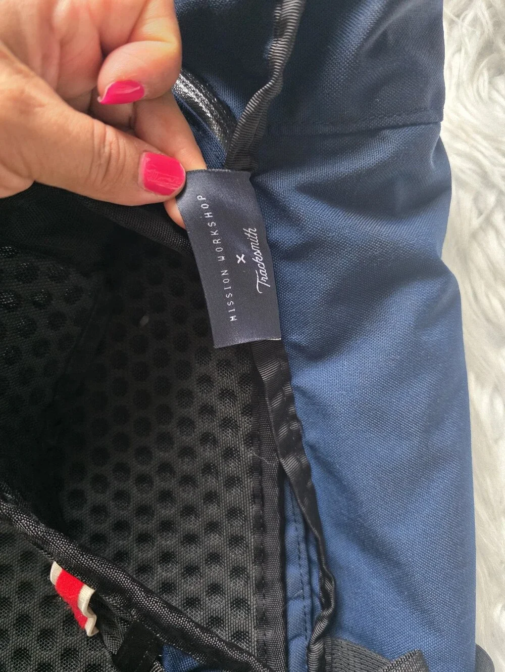 Navy Blue Roll-Top Sling Backpack with Reflective Diagonal Stripe